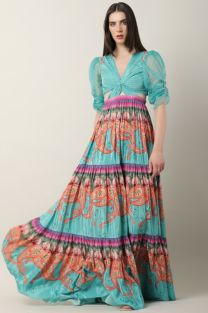 Multi-Colored Crepe Printed Maxi Dress by Limerick By Abirr N' Nanki at Pernia's Pop Up Shop