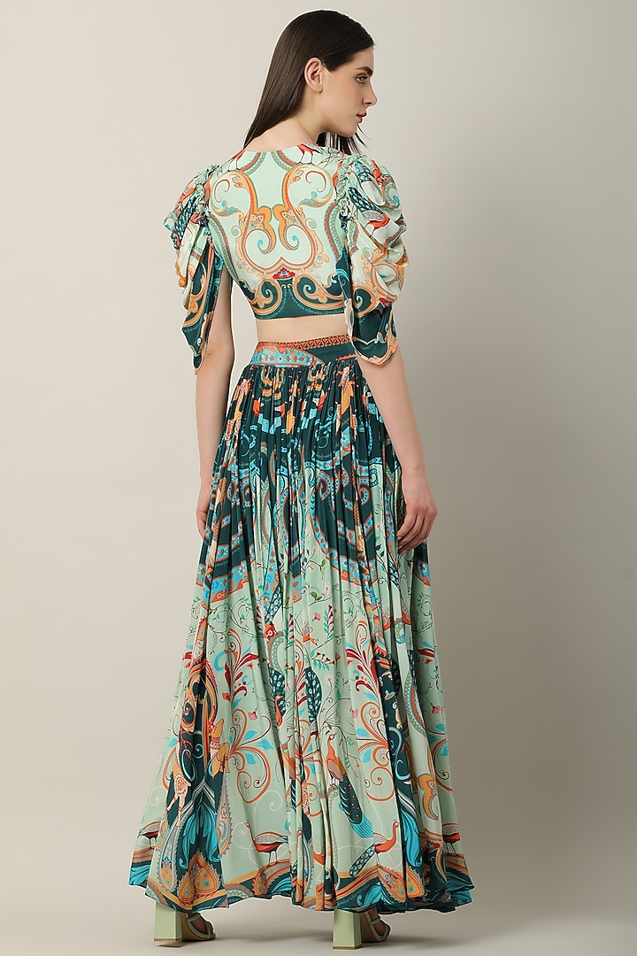 Multi-Colored Crepe Printed & Embroidered Crop Top by Limerick By Abirr N' Nanki at Pernia's Pop Up Shop