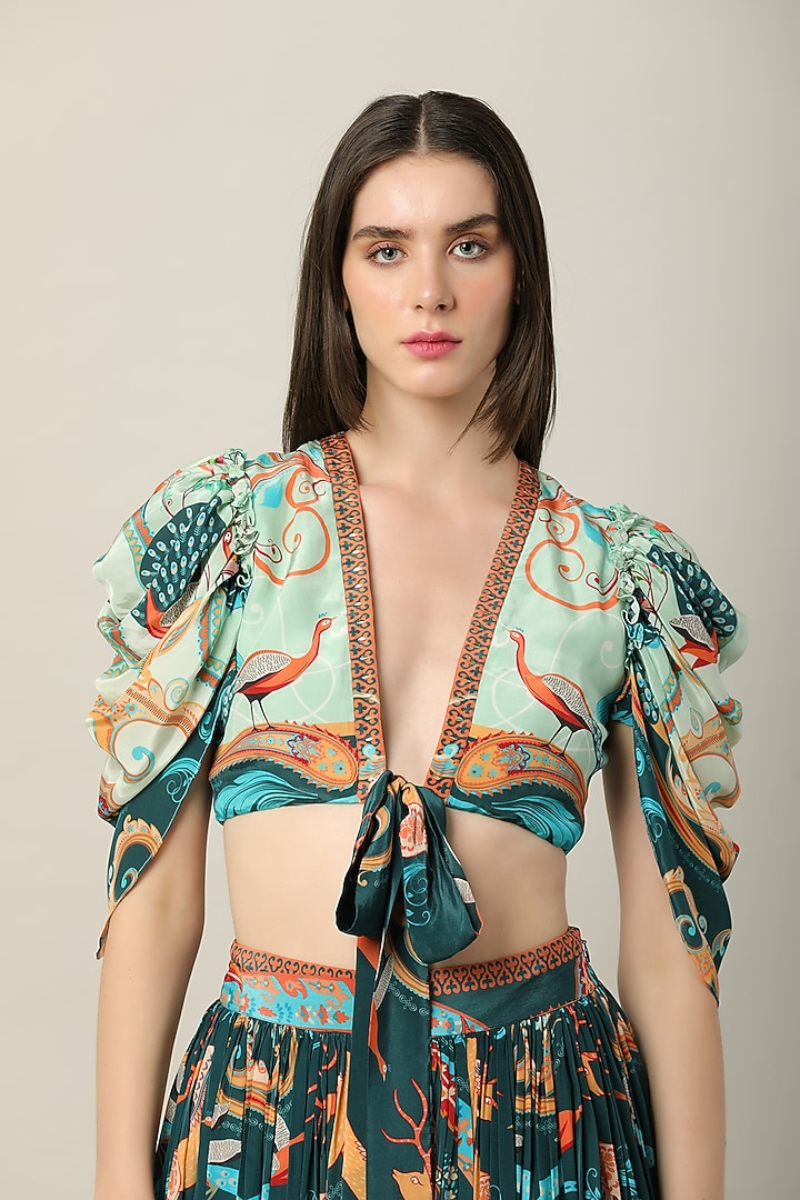 Multi-Colored Crepe Printed & Embroidered Crop Top by Limerick By Abirr N' Nanki at Pernia's Pop Up Shop
