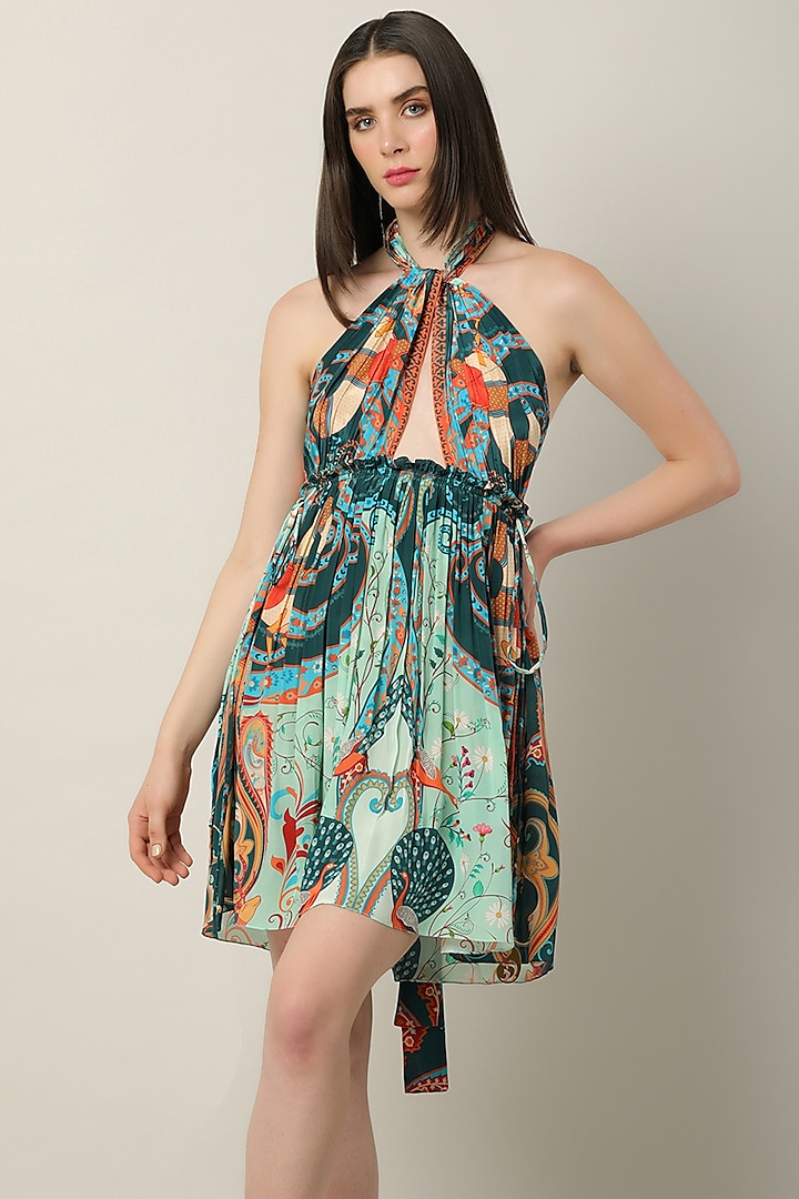 Multi-Colored Crepe Printed Draped Vacation Dress by Limerick By Abirr N' Nanki at Pernia's Pop Up Shop
