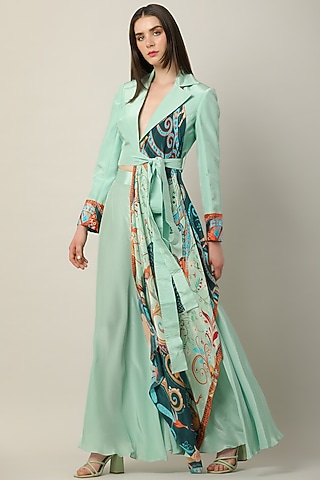 Pastel Green Crepe Embroidered Jacket by Limerick By Abirr N' Nanki
