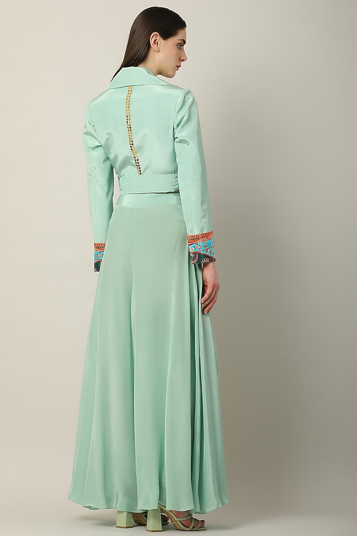Pastel Green Crepe Printed Flared Pants by Limerick By Abirr N' Nanki at Pernia's Pop Up Shop
