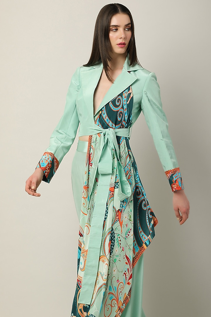 Pastel Green Crepe Printed Flared Pants by Limerick By Abirr N' Nanki at Pernia's Pop Up Shop