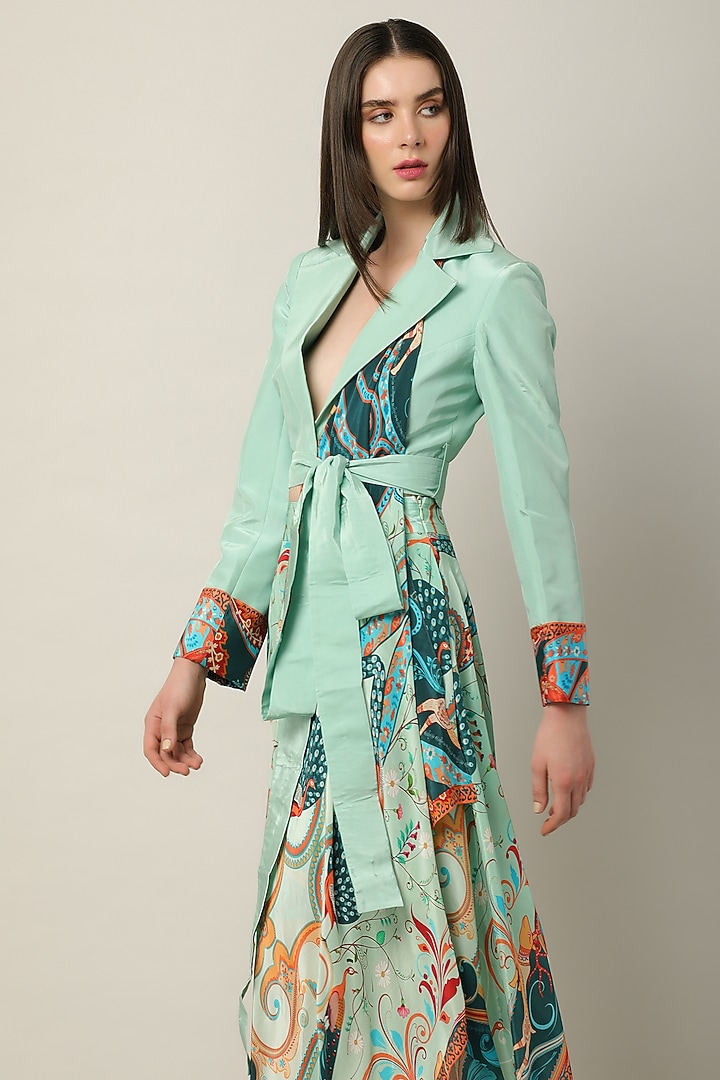 Pastel Green Crepe Printed Asymmetrical Skirt by Limerick By Abirr N' Nanki at Pernia's Pop Up Shop