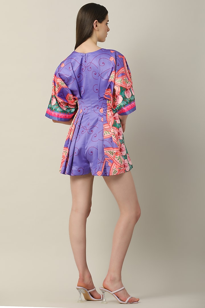 Purple Silk Printed Playsuit by Limerick By Abirr N' Nanki at Pernia's Pop Up Shop