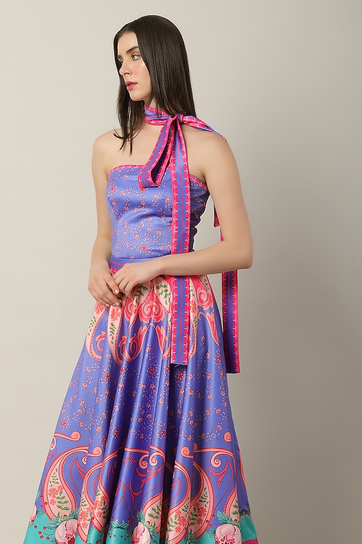 Purple Habutai Silk Printed Skirt by Limerick By Abirr N' Nanki at Pernia's Pop Up Shop