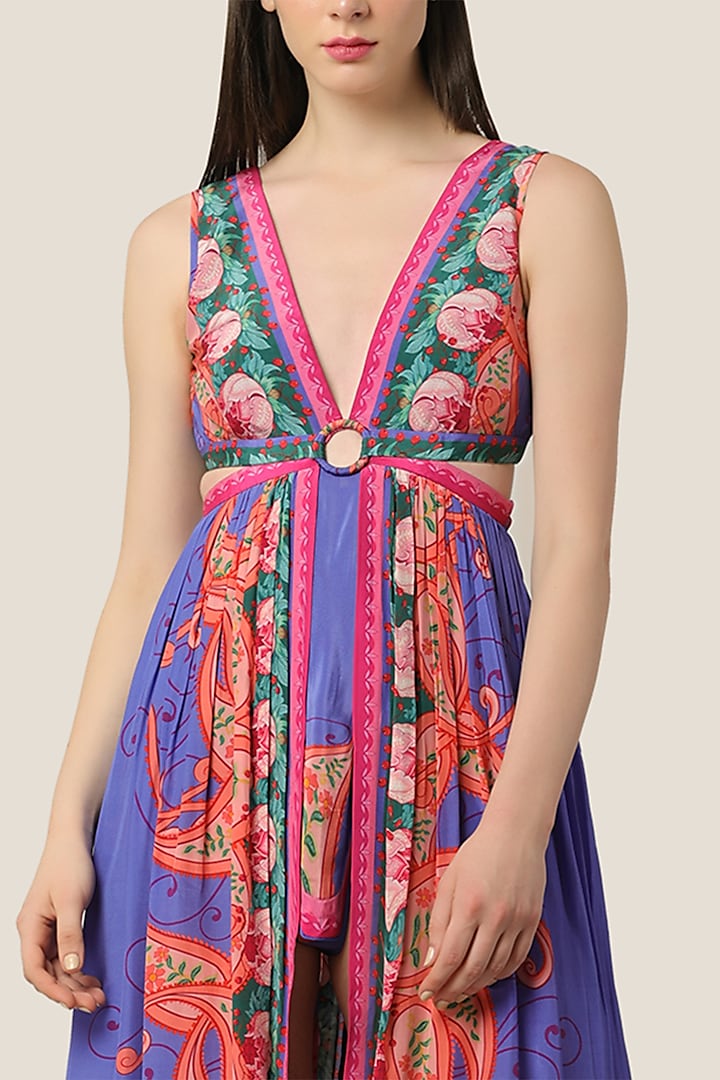 chinese dress ladies Pink Multi-Color Printed Natural Crepe Mini Dress 3XL main image 0