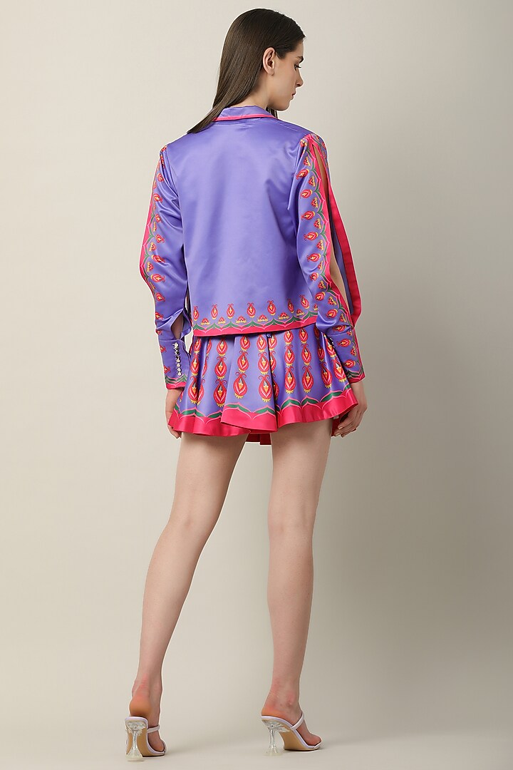Purple Habutai Silk Printed Jacket by Limerick By Abirr N' Nanki at Pernia's Pop Up Shop