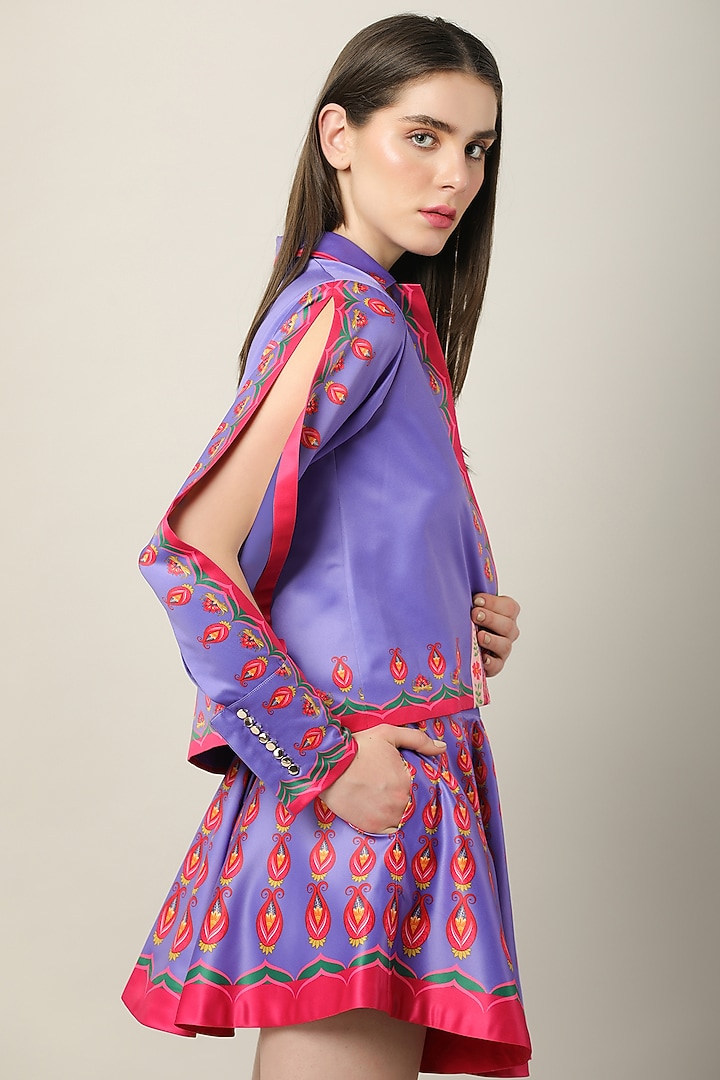 Purple Habutai Silk Printed Skirt by Limerick By Abirr N' Nanki at Pernia's Pop Up Shop