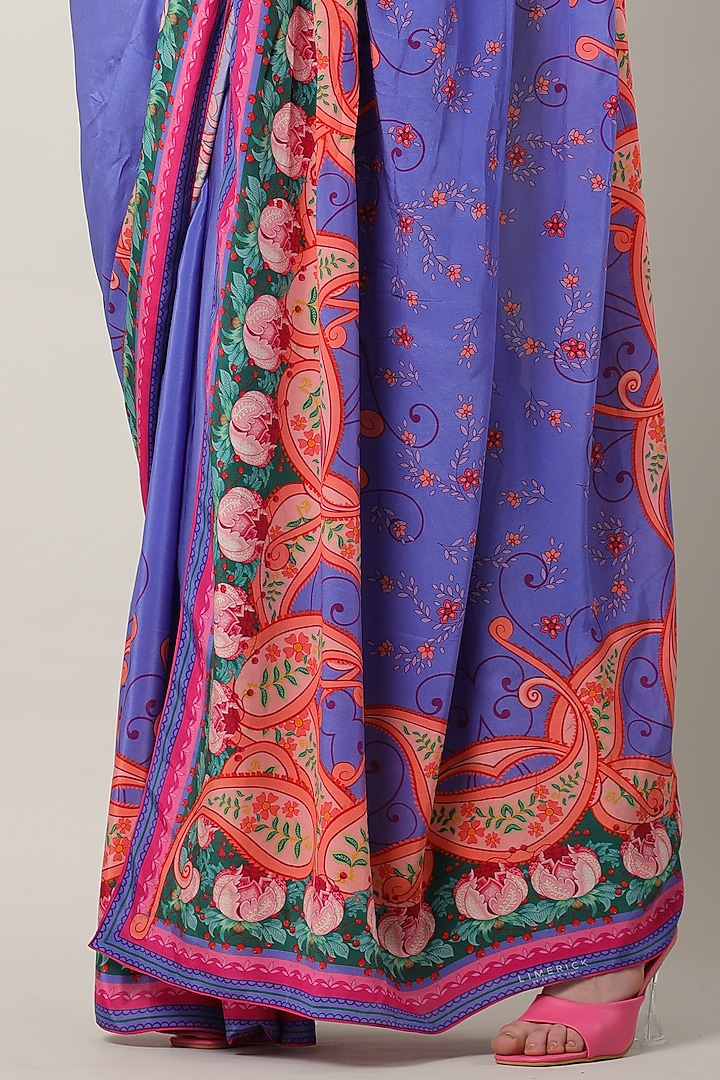 Purple Crepe Printed Festive Saree by Limerick By Abirr N' Nanki at Pernia's Pop Up Shop