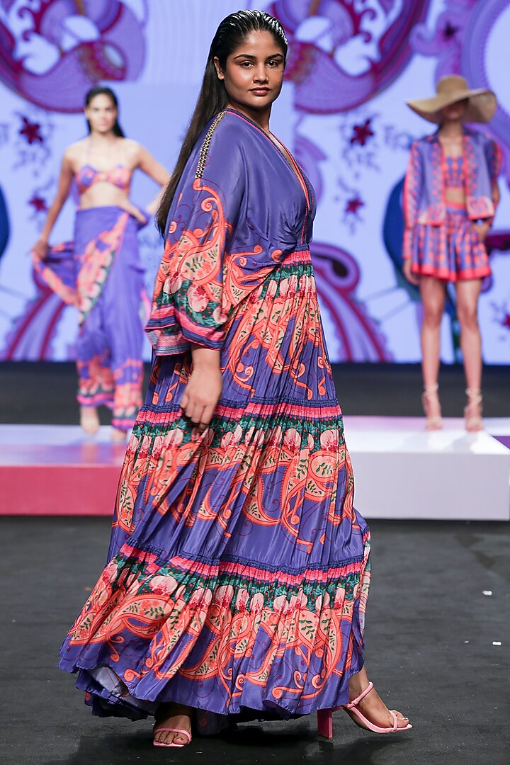 Purple Crepe Printed Maxi Vacation Dress by Limerick By Abirr N' Nanki at Pernia's Pop Up Shop
