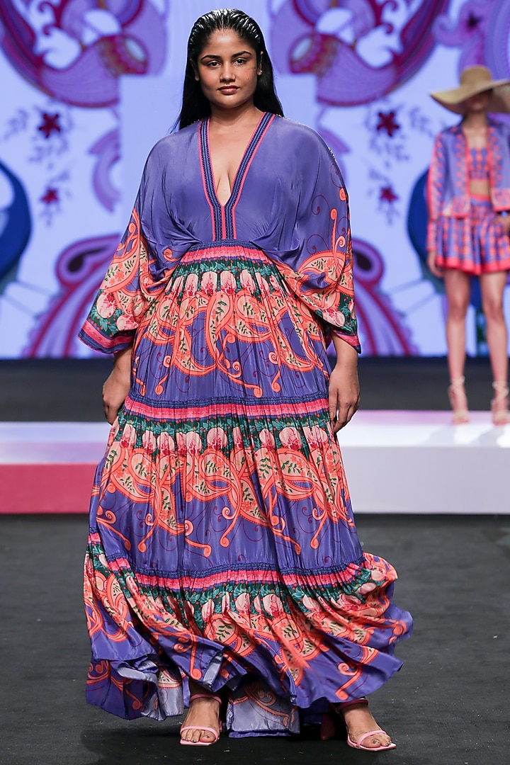 Purple Crepe Printed Maxi Vacation Dress by Limerick By Abirr N' Nanki at Pernia's Pop Up Shop