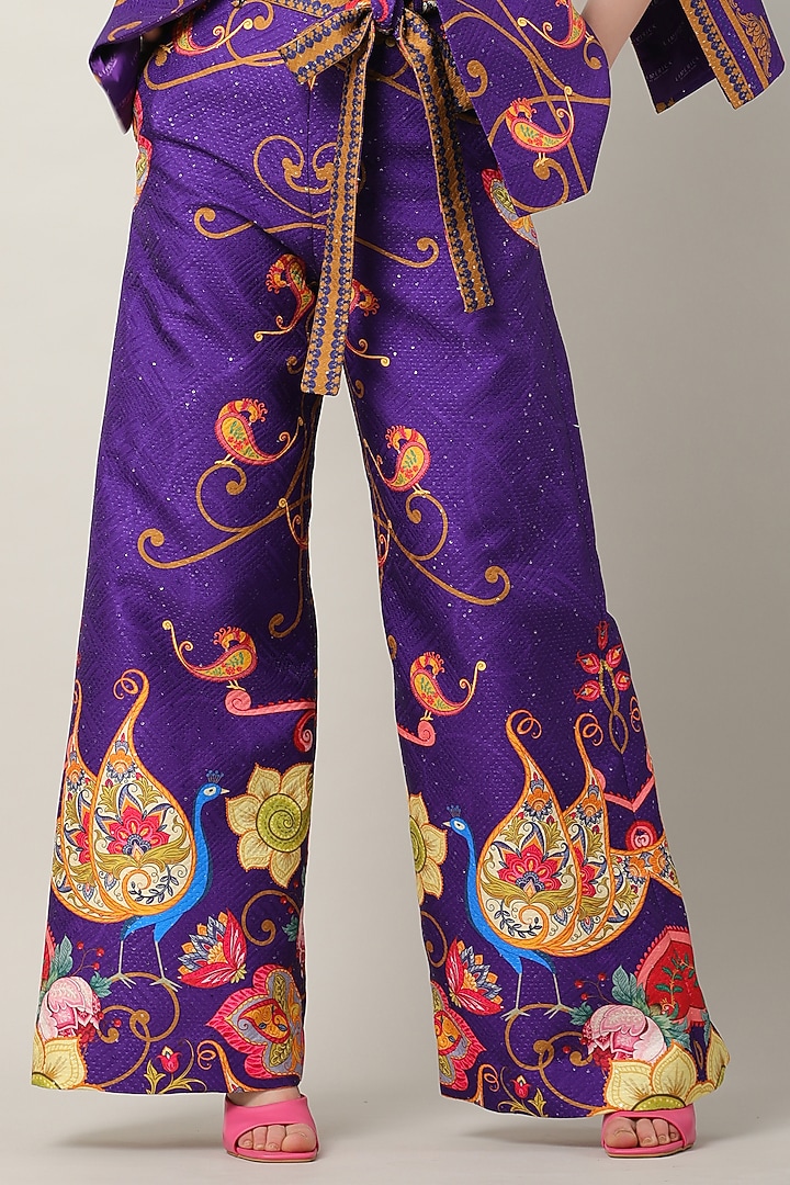 Purple Sequins Printed Flared Pants by Limerick By Abirr N' Nanki at Pernia's Pop Up Shop