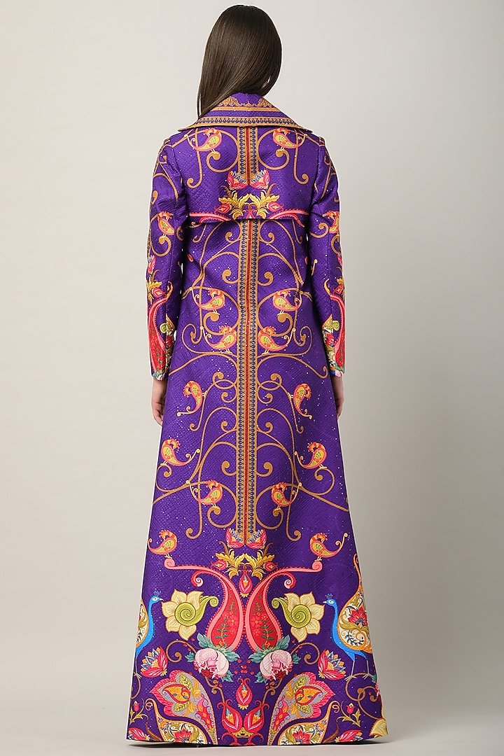 Purple Silk Printed Jacket by Limerick By Abirr N' Nanki at Pernia's Pop Up Shop