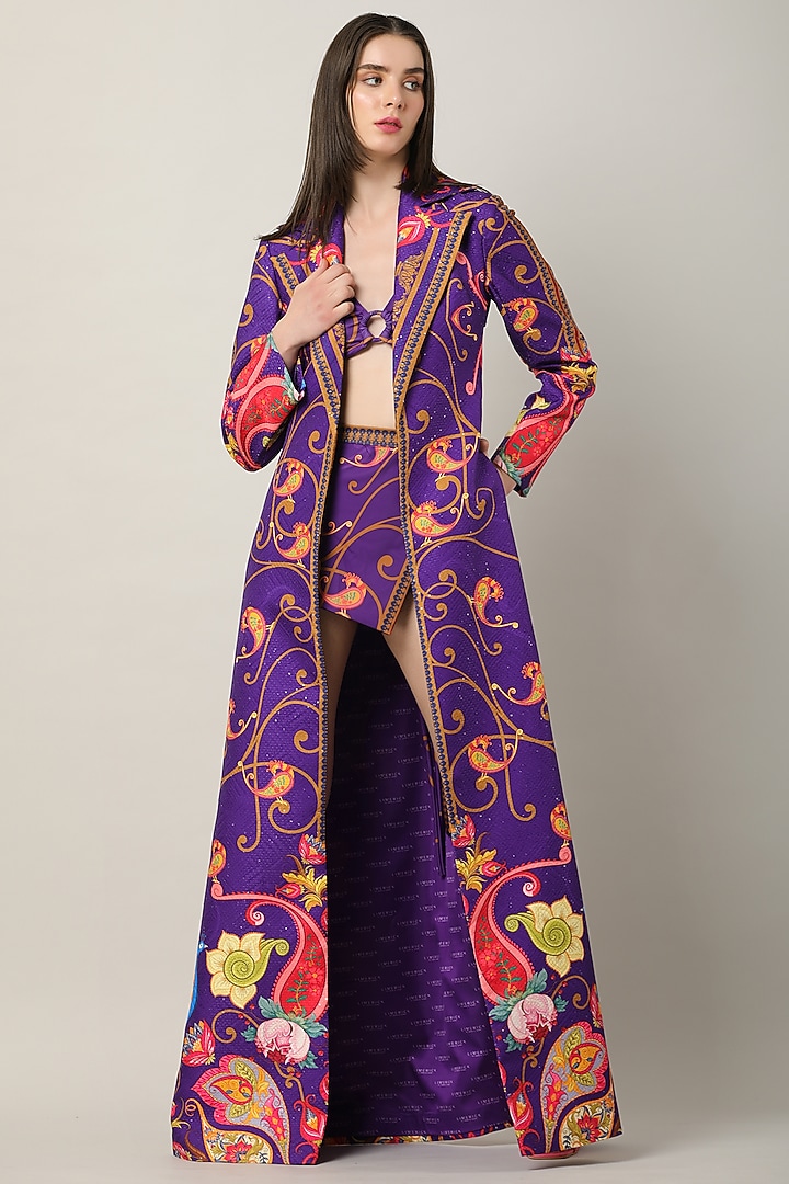 Purple Silk Printed Jacket by Limerick By Abirr N' Nanki at Pernia's Pop Up Shop