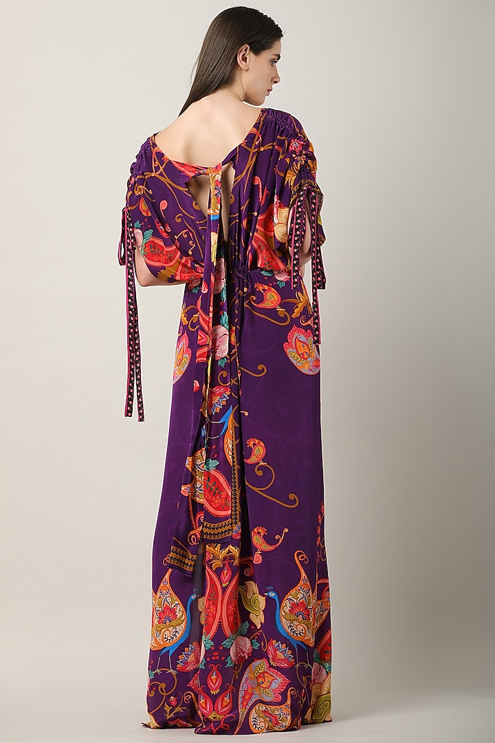 Purple Crepe Printed & Embellished Summer Dress by Limerick By Abirr N' Nanki at Pernia's Pop Up Shop