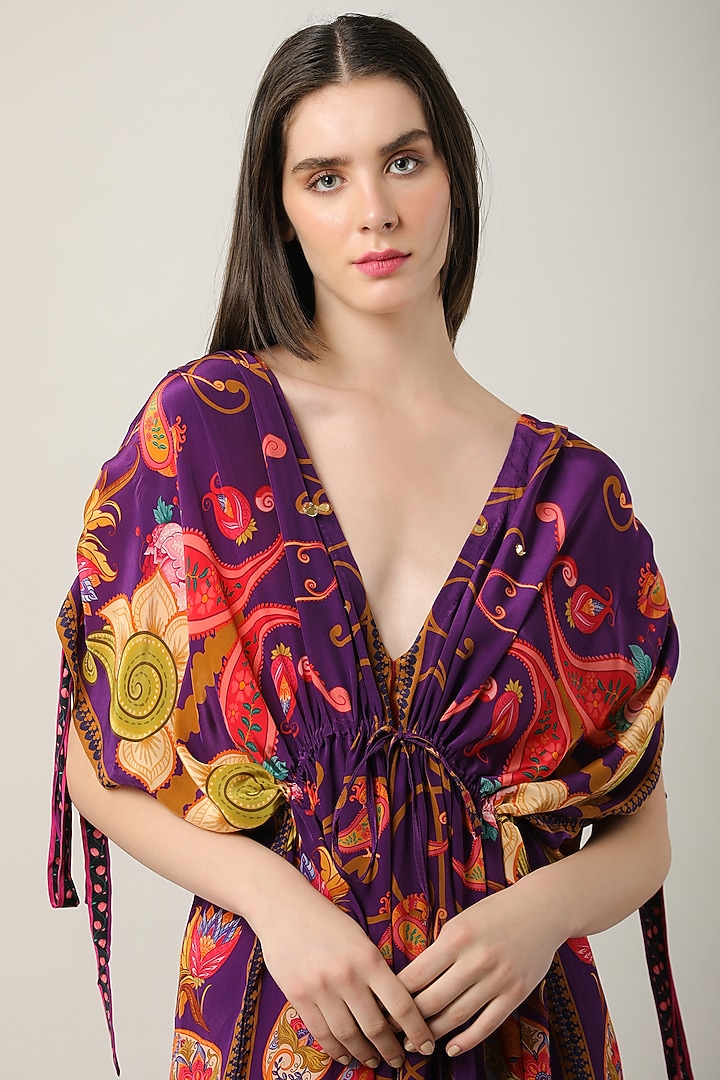 Purple Crepe Printed & Embellished Summer Dress by Limerick By Abirr N' Nanki at Pernia's Pop Up Shop