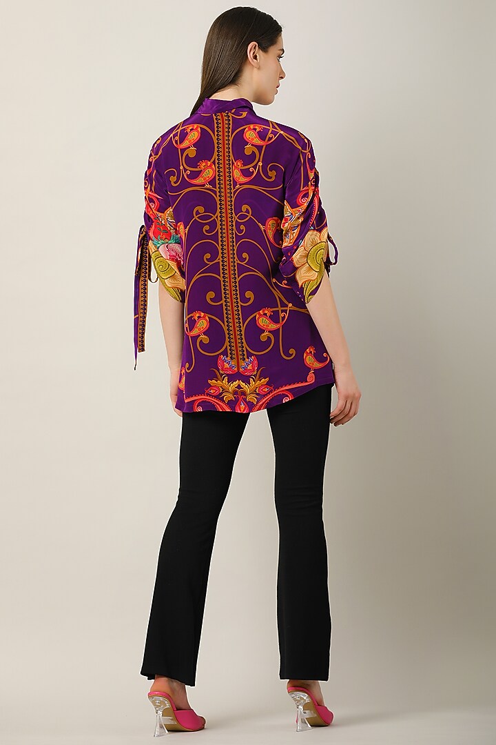 Deep Purple Crepe Printed Shirt by Limerick By Abirr N' Nanki at Pernia's Pop Up Shop