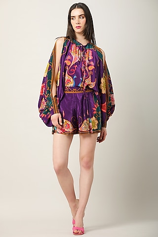 Deep Purple Crepe Printed Top by Limerick By Abirr N' Nanki