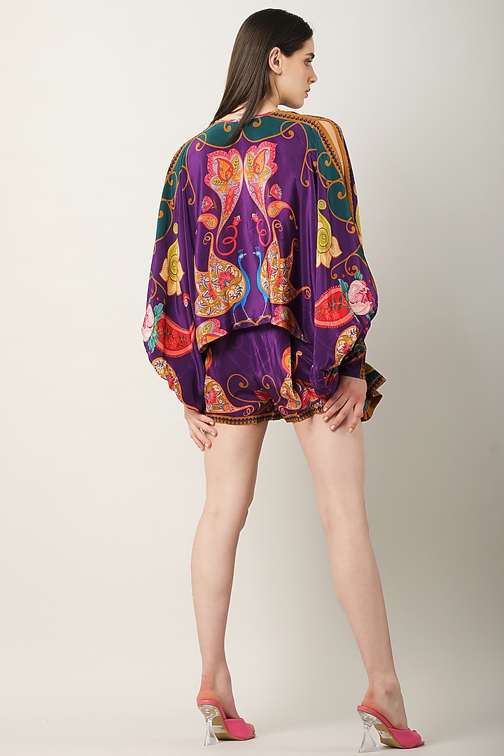 Deep Purple Crepe Printed Shorts by Limerick By Abirr N' Nanki at Pernia's Pop Up Shop