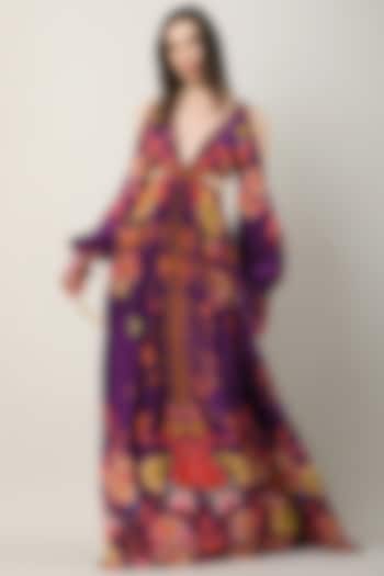 Deep Purple Crepe Printed Maxi Dress by Limerick By Abirr N' Nanki
