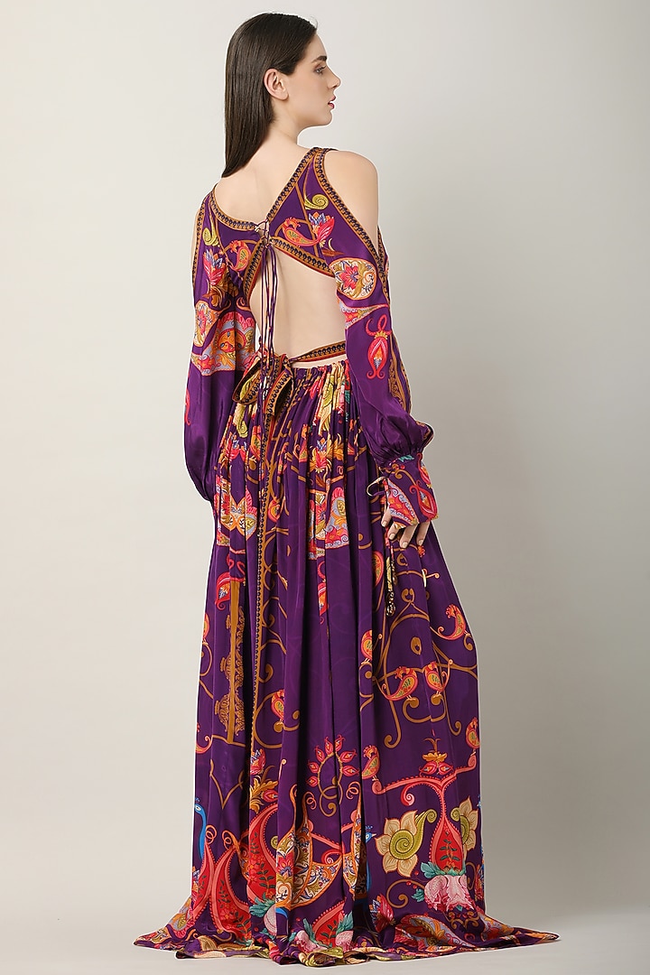 Deep Purple Crepe Printed Maxi Vacation Dress by Limerick By Abirr N' Nanki at Pernia's Pop Up Shop