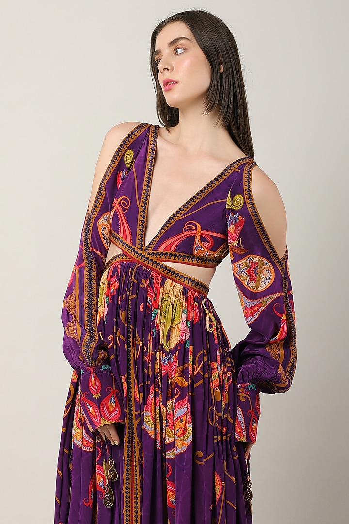 Deep Purple Crepe Printed Maxi Vacation Dress by Limerick By Abirr N' Nanki at Pernia's Pop Up Shop
