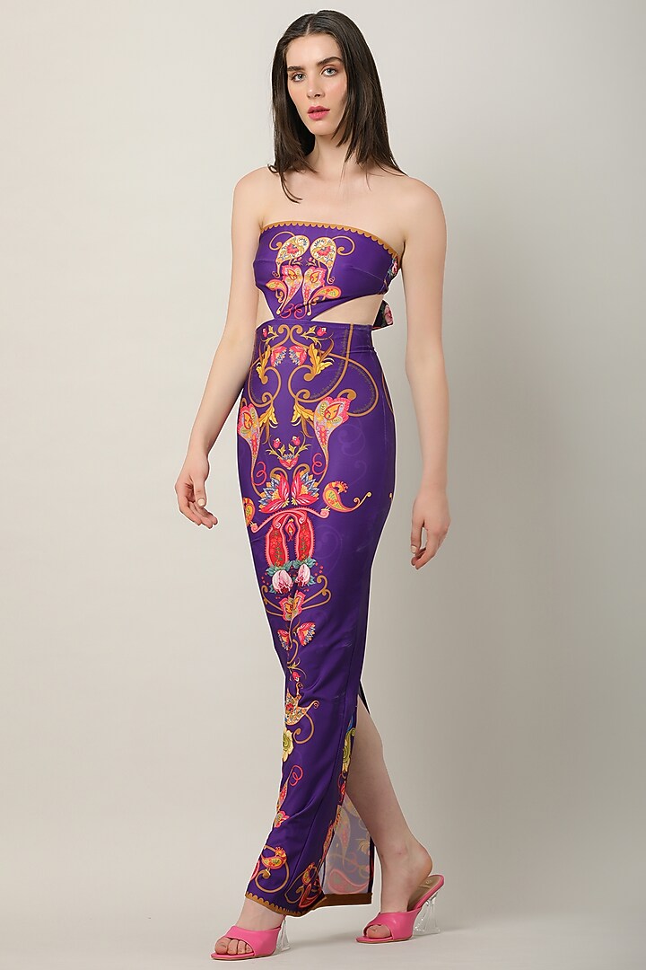 Deep Purple Spandex Printed Vacation Dress by Limerick By Abirr N' Nanki at Pernia's Pop Up Shop