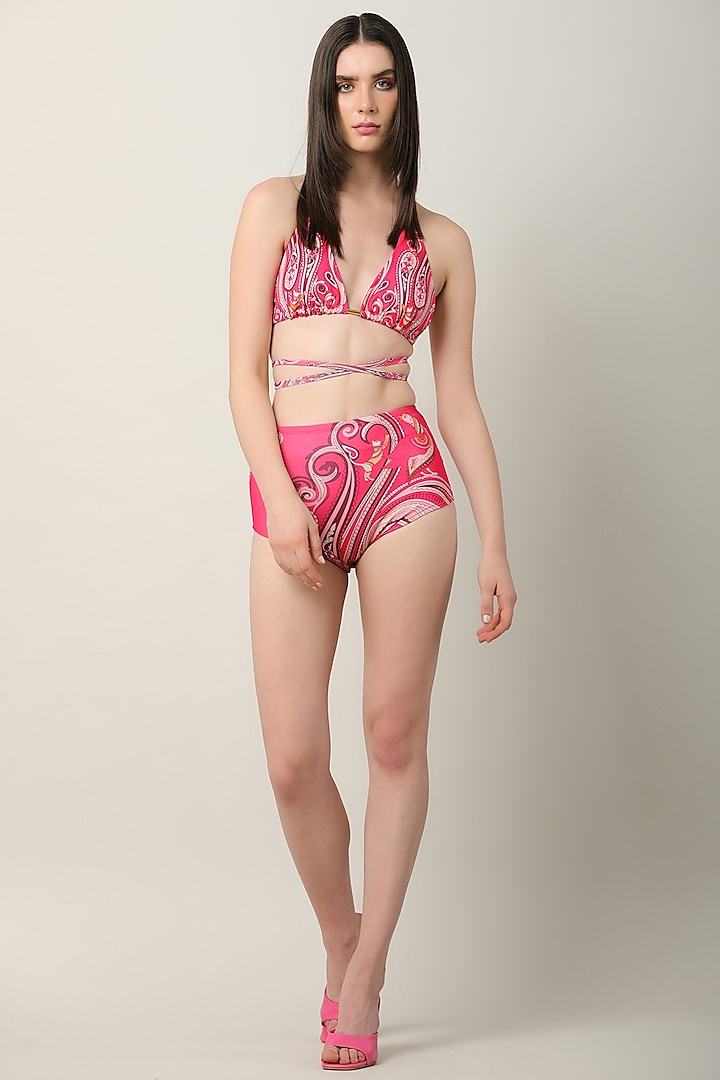 Pink Polyester Printed Bikini Set by Limerick By Abirr N' Nanki at Pernia's Pop Up Shop