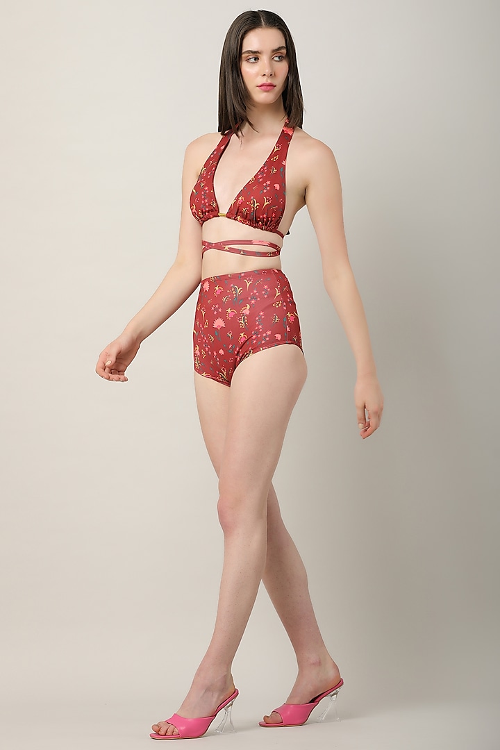 Red Spandex Printed Bikini Set by Limerick By Abirr N' Nanki at Pernia's Pop Up Shop