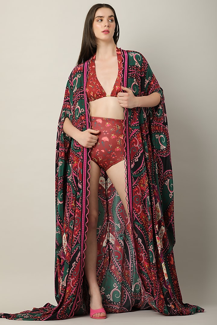 Red Spandex Printed Bikini Set by Limerick By Abirr N' Nanki at Pernia's Pop Up Shop