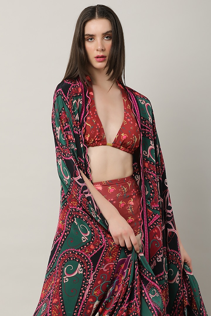 Red Spandex Printed Bikini Set by Limerick By Abirr N' Nanki at Pernia's Pop Up Shop