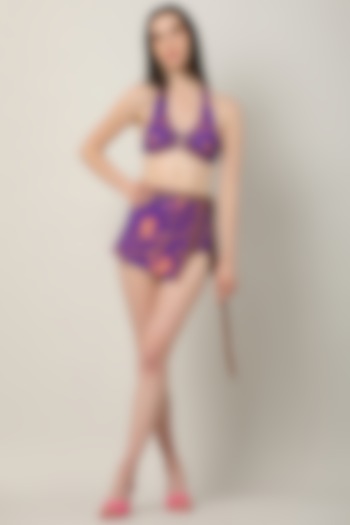 Purple Polyester Printed Bikini Set by Limerick By Abirr N' Nanki