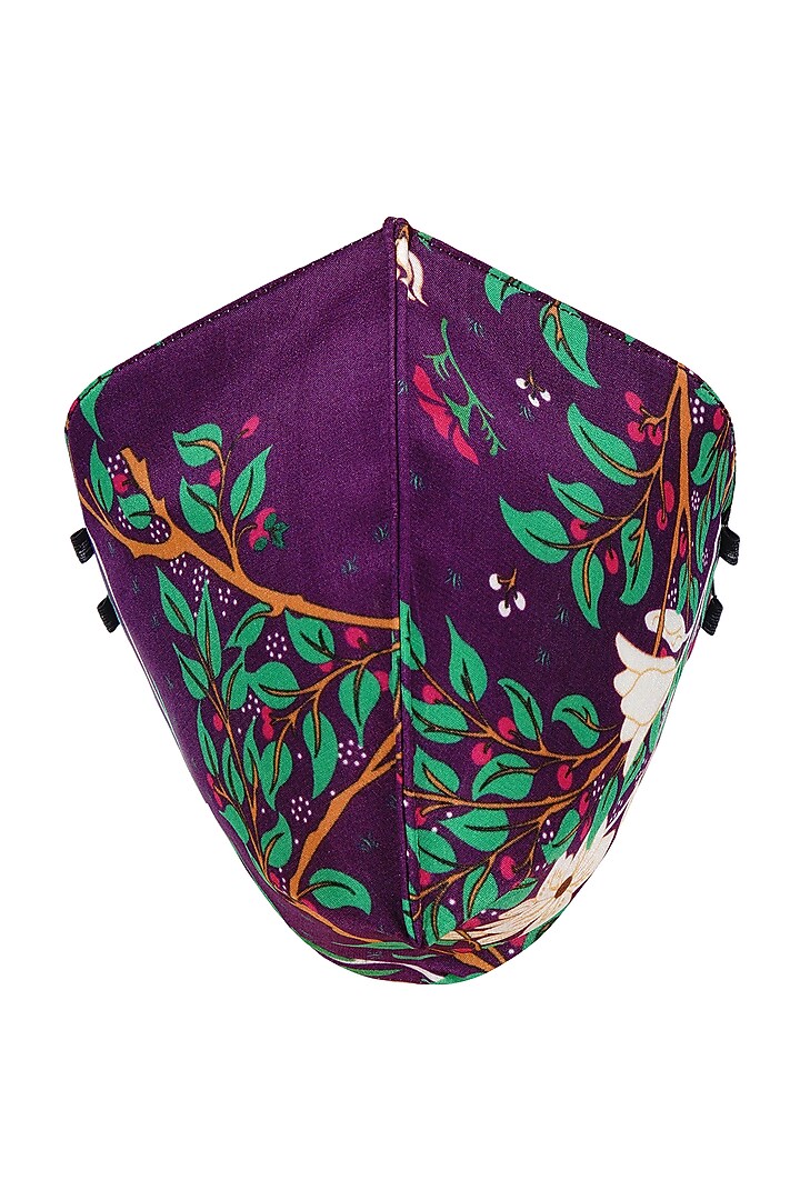 Deep Purple Printed Antimicrobial Mask With Zip Pouch by Limerick By Abirr N' Nanki at Pernia's Pop Up Shop