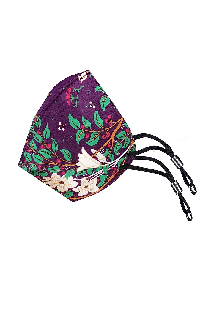 Deep Purple Printed Antimicrobial Mask With Zip Pouch by Limerick By Abirr N' Nanki at Pernia's Pop Up Shop