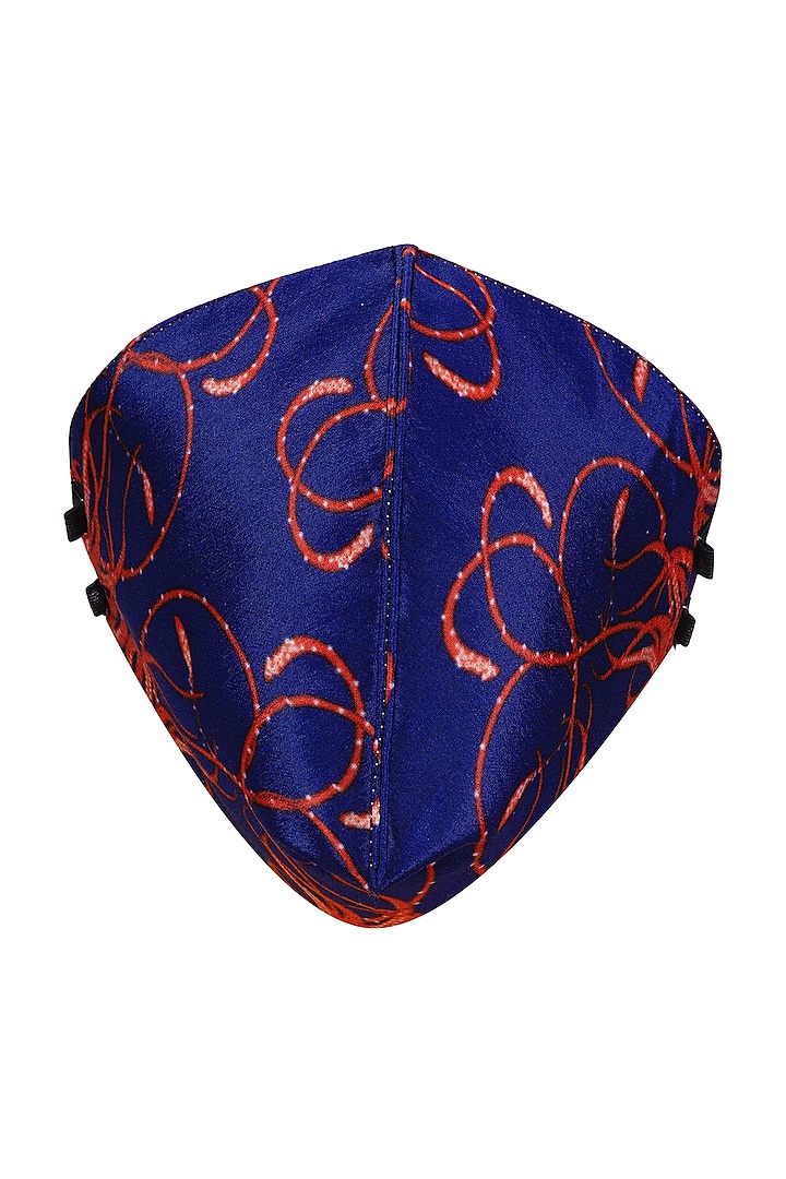 Royal Blue Printed Antimicrobial Mask With Zip Pouch by Limerick By Abirr N' Nanki at Pernia's Pop Up Shop