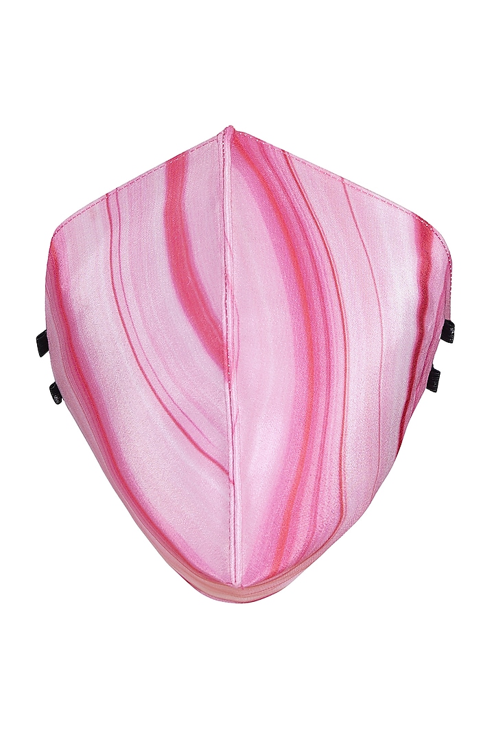 Pink Marble Printed Antimicrobial Mask With Zip Pouch by Limerick By Abirr N' Nanki