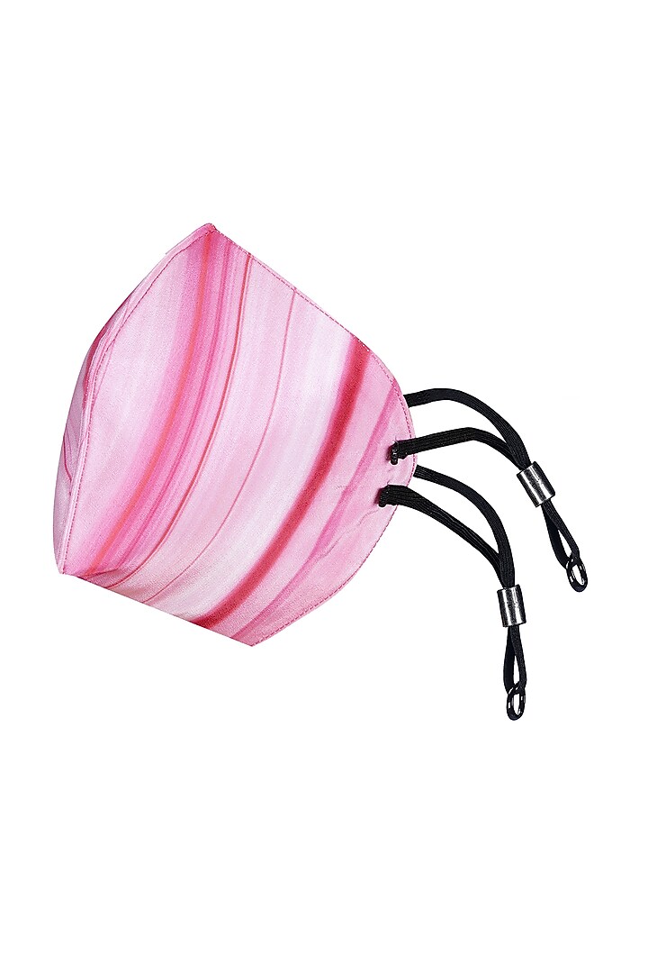 Pink Marble Printed Antimicrobial Mask With Zip Pouch by Limerick By Abirr N' Nanki at Pernia's Pop Up Shop