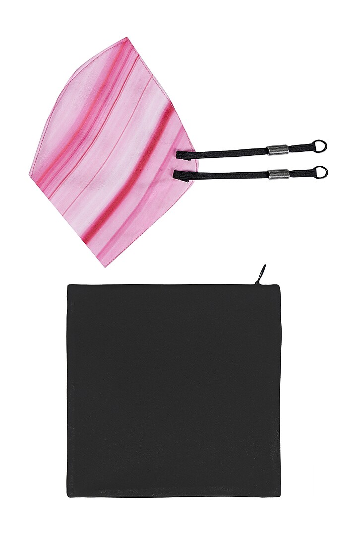Pink Marble Printed Antimicrobial Mask With Zip Pouch by Limerick By Abirr N' Nanki at Pernia's Pop Up Shop