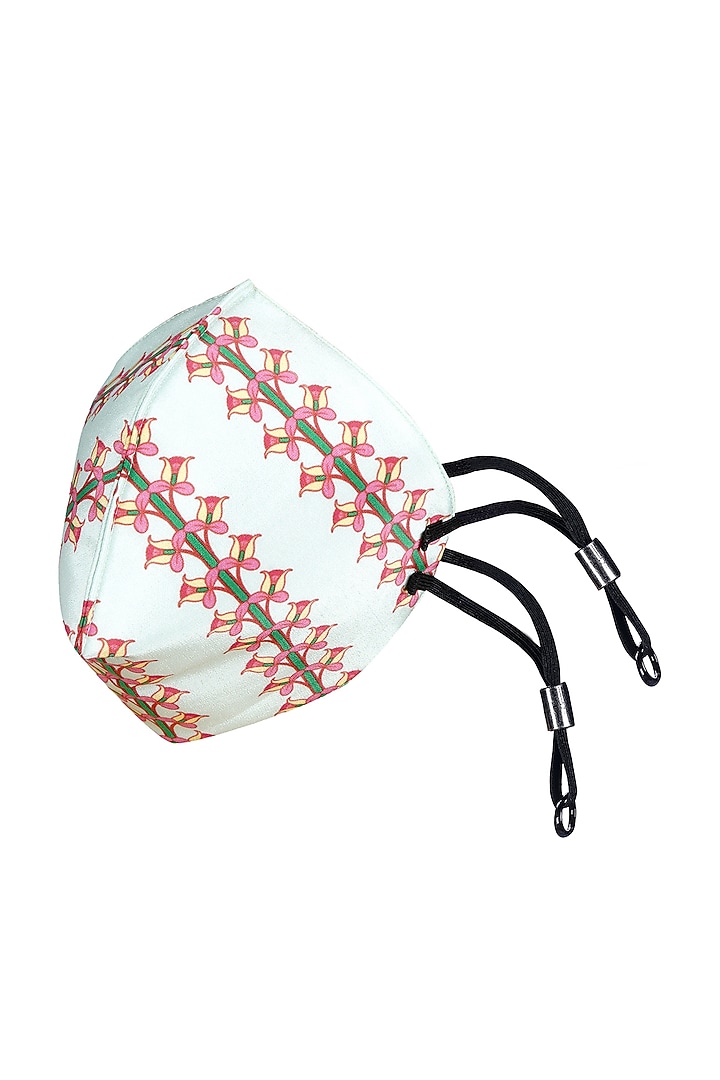 Pista Green Lilly Printed Antimicrobial Mask With Zip Pouch by Limerick By Abirr N' Nanki at Pernia's Pop Up Shop