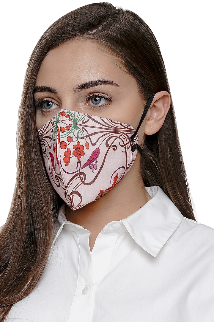 Pink Printed Antimicrobial Mask With Zip Pouch by Limerick By Abirr N' Nanki at Pernia's Pop Up Shop