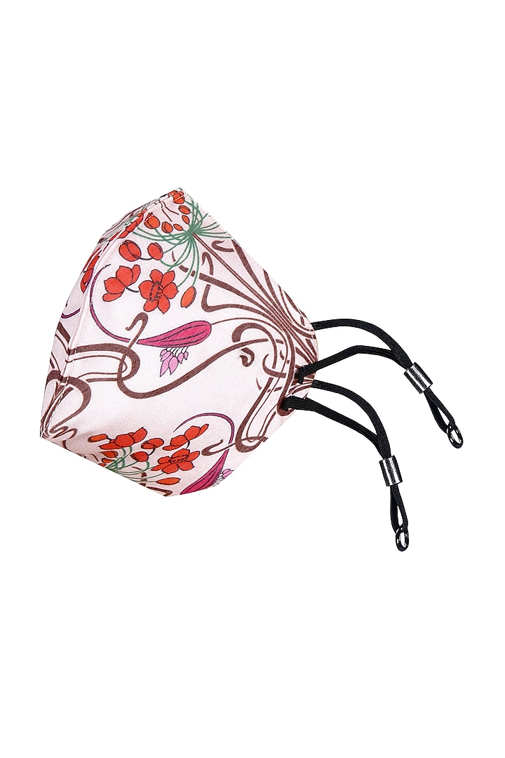 Pink Printed Antimicrobial Mask With Zip Pouch by Limerick By Abirr N' Nanki at Pernia's Pop Up Shop