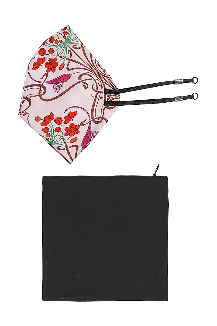 Pink Printed Antimicrobial Mask With Zip Pouch by Limerick By Abirr N' Nanki at Pernia's Pop Up Shop