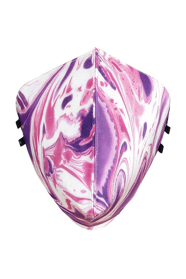 Ivory & Pink Printed Antimicrobial Mask With Zip Pouch by Limerick By Abirr N' Nanki at Pernia's Pop Up Shop