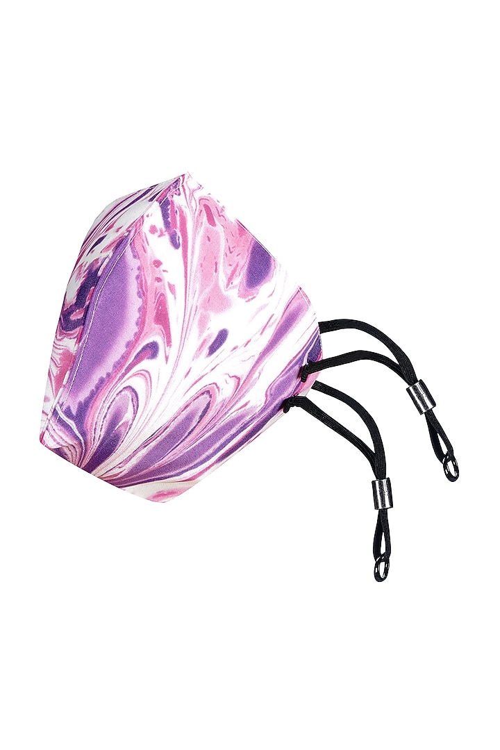 Ivory & Pink Printed Antimicrobial Mask With Zip Pouch by Limerick By Abirr N' Nanki at Pernia's Pop Up Shop