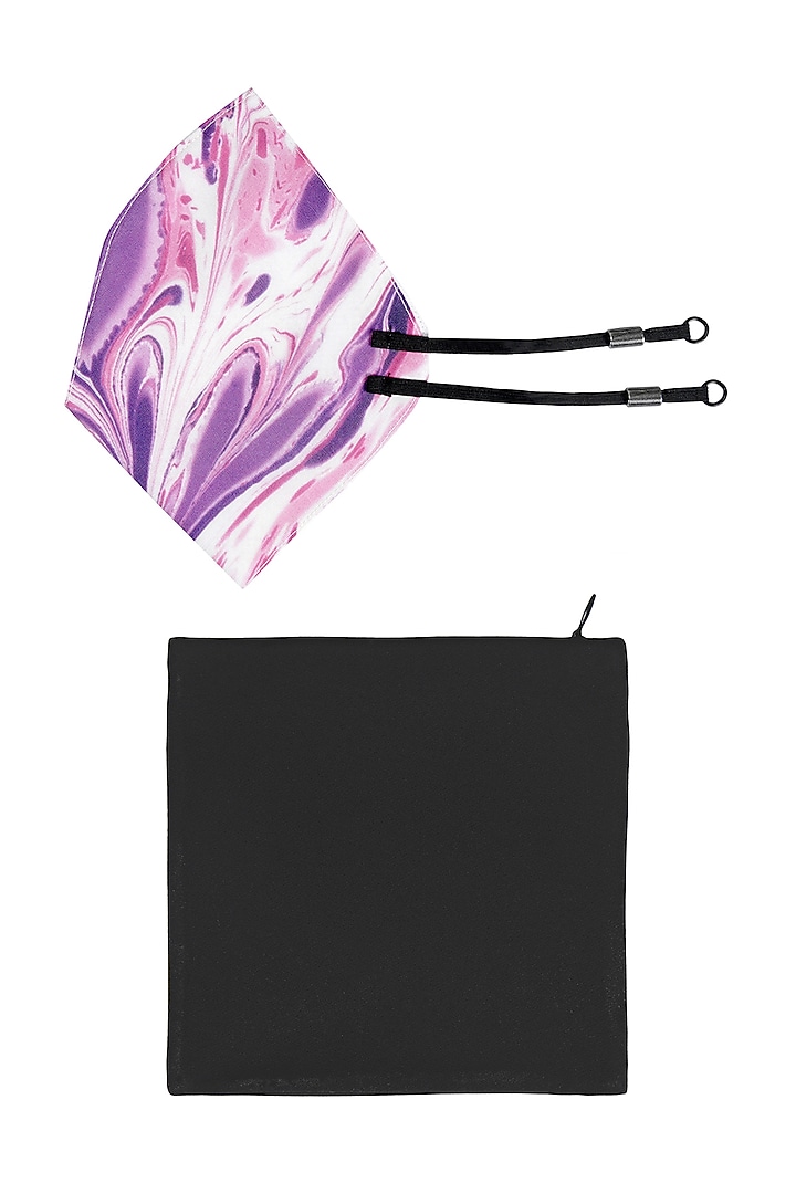 Ivory & Pink Printed Antimicrobial Mask With Zip Pouch by Limerick By Abirr N' Nanki at Pernia's Pop Up Shop