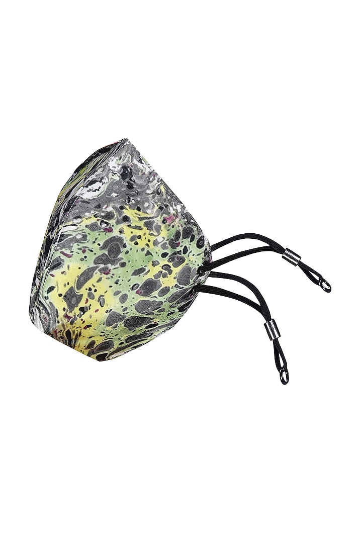 Green & Grey Printed Antimicrobial Mask With Zip Pouch by Limerick By Abirr N' Nanki at Pernia's Pop Up Shop