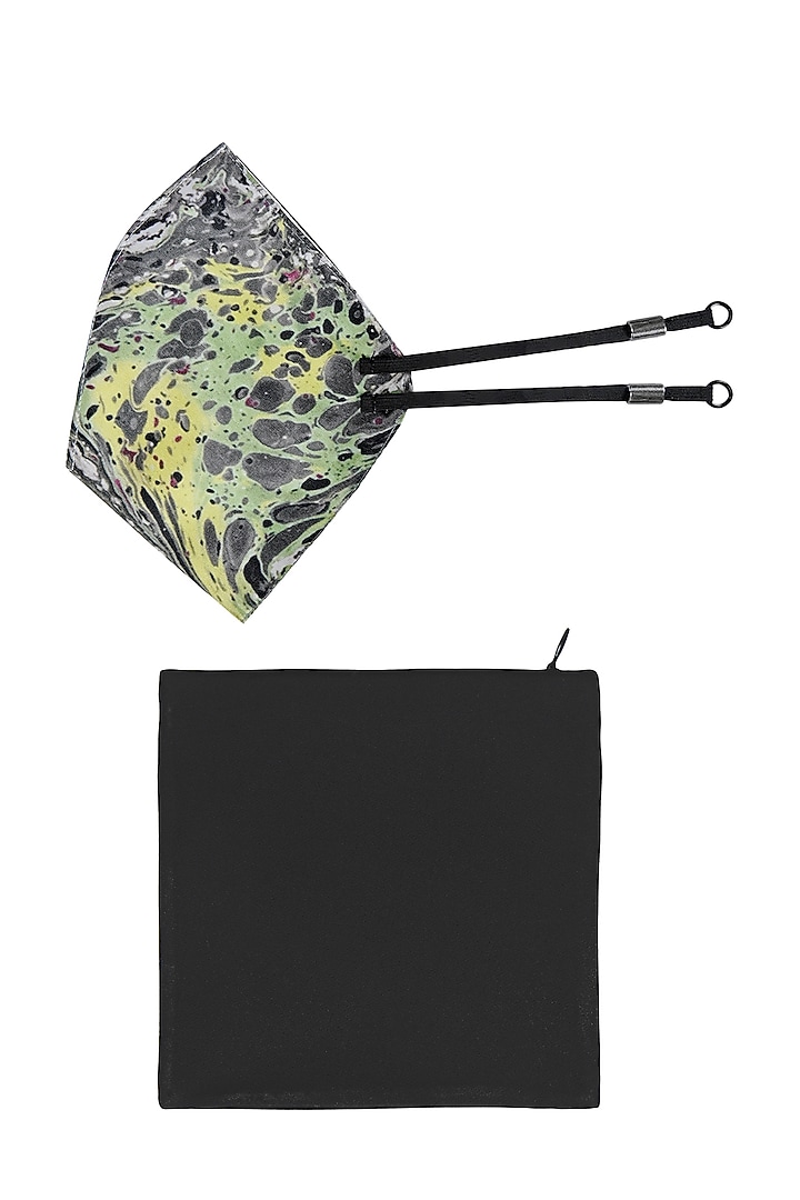 Green & Grey Printed Antimicrobial Mask With Zip Pouch by Limerick By Abirr N' Nanki at Pernia's Pop Up Shop