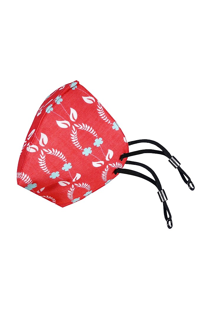 Coral Printed Antimicrobial Mask With Zip Pouch by Limerick By Abirr N' Nanki at Pernia's Pop Up Shop