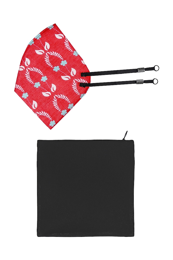 Coral Printed Antimicrobial Mask With Zip Pouch by Limerick By Abirr N' Nanki at Pernia's Pop Up Shop